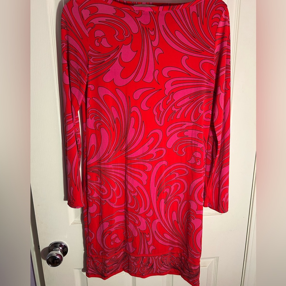 Michael Kors Red Sheath Dress Long Sleeve Crew Neck